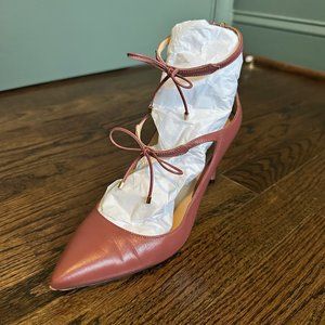 Jimmy Choo Rose Pink Leather Stiletto Heels with Bows Size 38.5/8.5